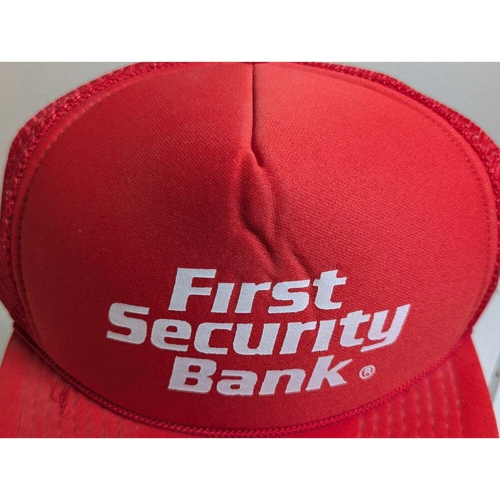 Vintage Red Trucker Mesh First Security Bank Hat